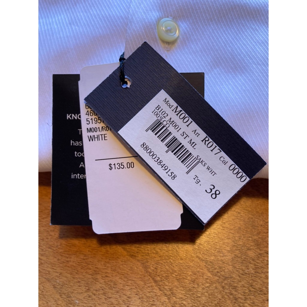 Saks Fifth Avenue Mens White Italian Fabric Dress Shirt 15 38 Modern Cut Nwt — image 3 of 5